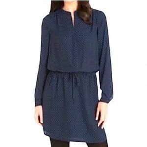 Hilary Radley Navy Blue Tunic shirt dress Herringbone Printed Longsleeves Small
